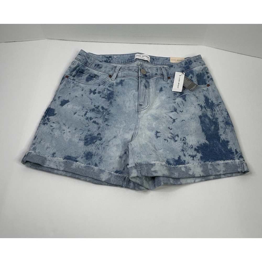 Lane Bryant Boyfriend Jean Shorts‎ Women's 14 / 14S Acid Wash Frayed Rolled Hem